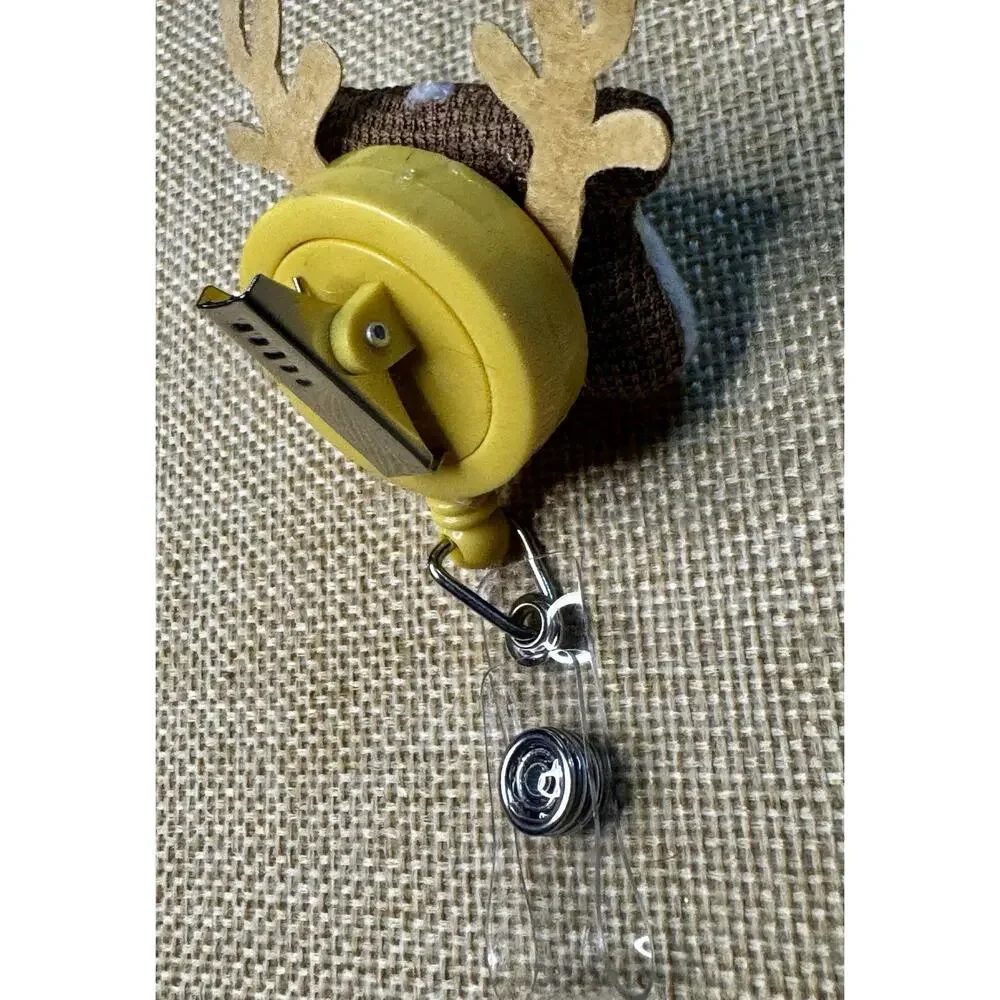 Reign Deer Plush Retractable Badge Reel ID Holder Alligator Clip